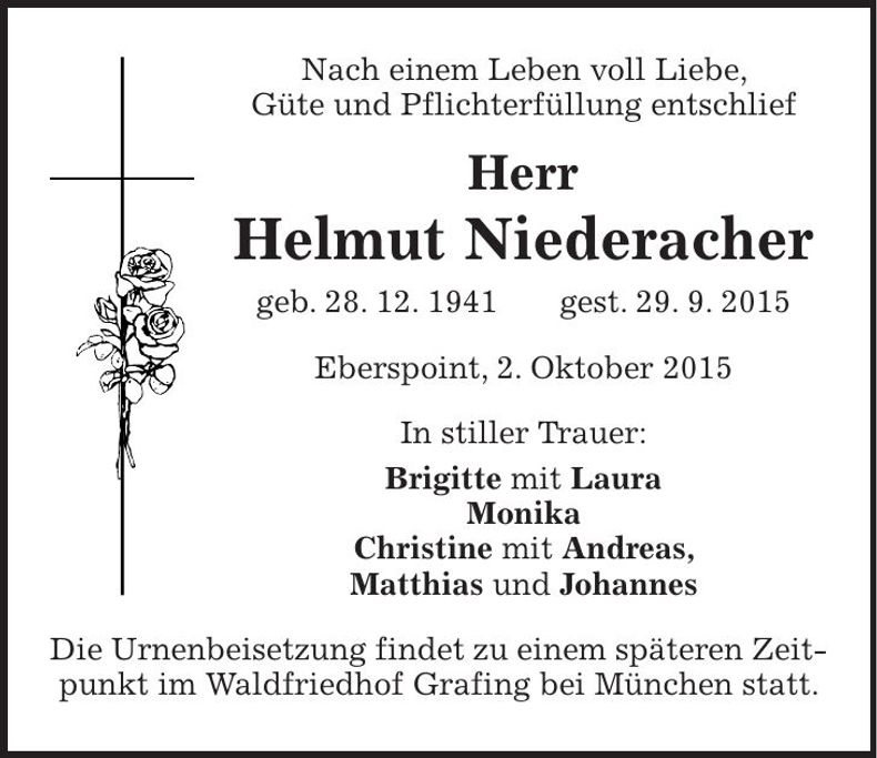 Traueranzeige Helmut Niederacher