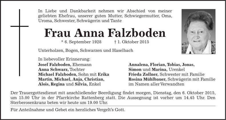 Traueranzeige Anna Falzboden