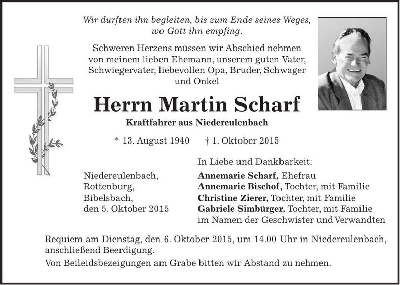 Traueranzeige Martin Scharf