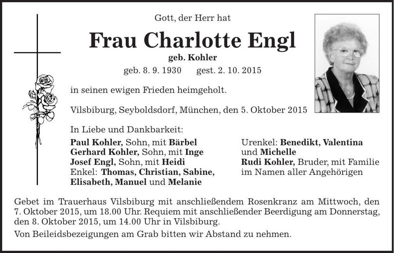 Traueranzeige Charlotte Engl
