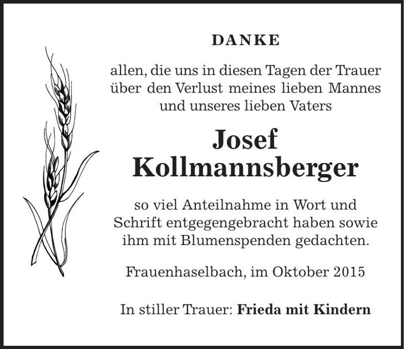 Traueranzeige Josef Kollmannsberger