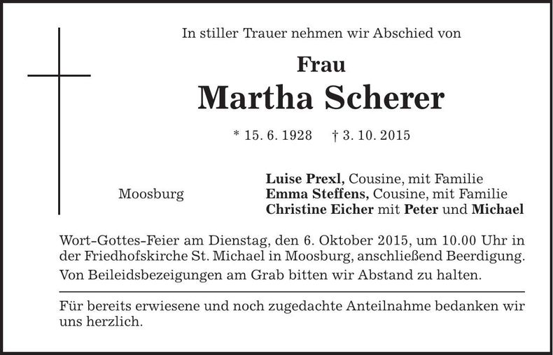 Traueranzeige Martha Scherer