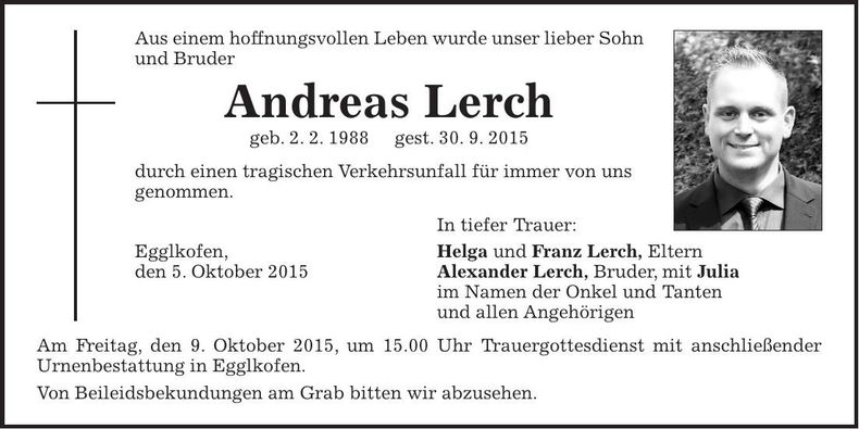 Traueranzeige Andreas Lerch