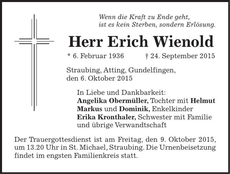 Traueranzeige Erich Wienold