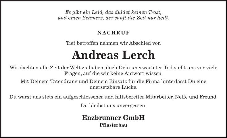 Traueranzeige Andreas Lerch