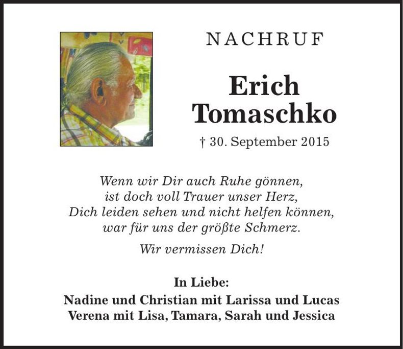 Traueranzeige Erich Tomaschko