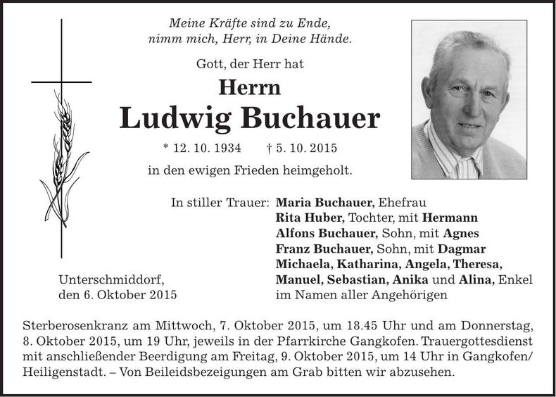 Traueranzeige Ludwig Buchauer