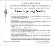 Traueranzeige Ingeborg Nadler