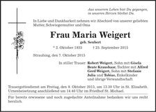 Traueranzeige Maria Weigert