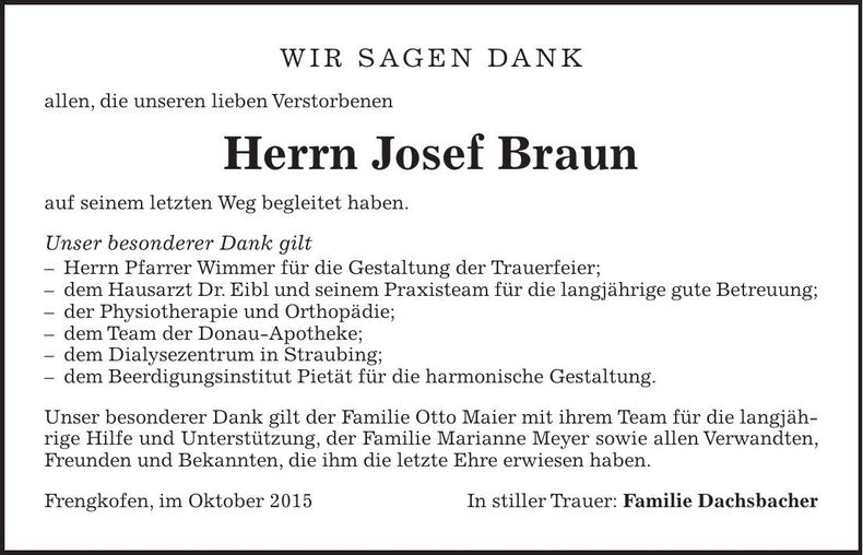 Traueranzeige Josef Braun