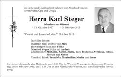 Traueranzeige Karl Steger