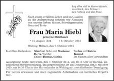 Traueranzeige Maria Hiebl
