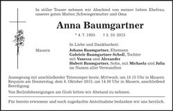 Traueranzeige Anna Baumgartner