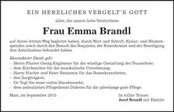 Traueranzeige Emma Brandl