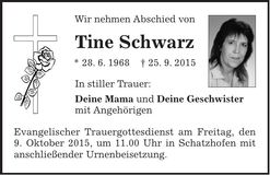 Traueranzeige Tine Schwarz