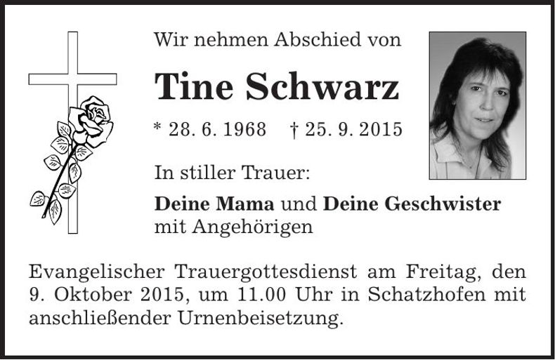 Traueranzeige Tine Schwarz