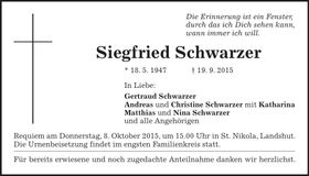 Traueranzeige Siegfried Schwarzer
