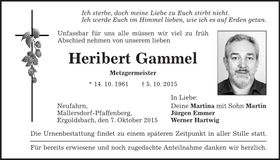Traueranzeige Heribert Gammel
