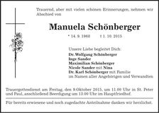 Traueranzeige Manuela Schönberger