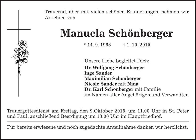 Traueranzeige Manuela Schönberger