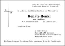 Traueranzeige Renate Renkl