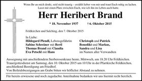 Traueranzeige Heribert Brand