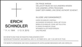 Traueranzeige Erich Schindler