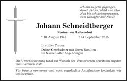 Traueranzeige Johann Schneidtberger
