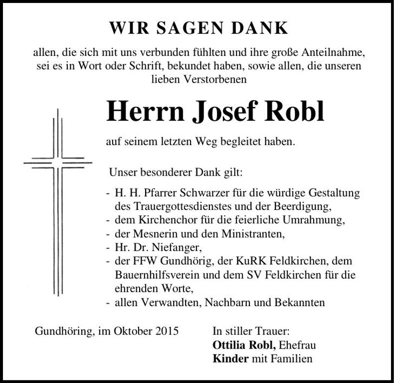 Traueranzeige Josef Robl