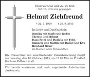 Traueranzeige Helmut Ziehfreund