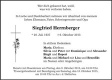Traueranzeige Siegfried Herrnberger
