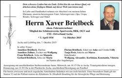 Traueranzeige Xaver Brielbeck