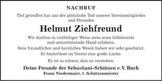 Traueranzeige Helmut Ziehfreund