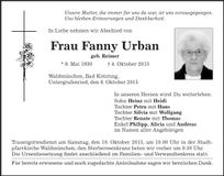 Traueranzeige Fanny Urban