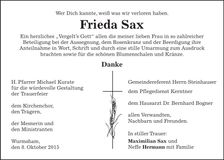 Traueranzeige Frieda Sax