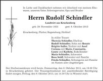Traueranzeige Rudolf Schindler