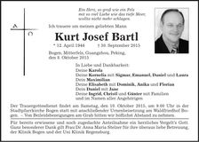 Traueranzeige Kurt Josef Bartl