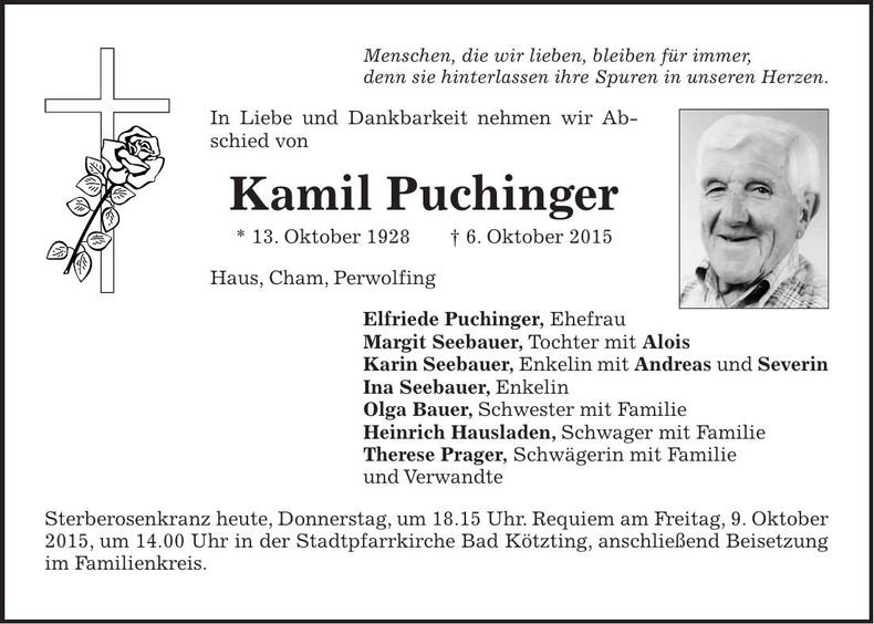 Traueranzeige Kamil Puchinger