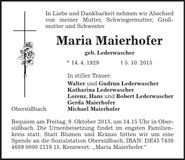 Traueranzeige Maria Maierhofer