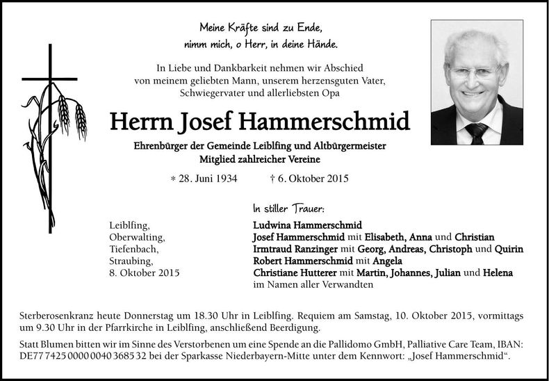 Traueranzeige Josef Hammerschmid