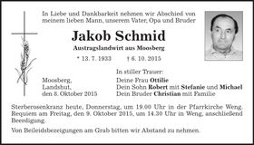 Traueranzeige Jakob Schmid