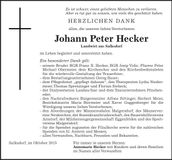 Traueranzeige Johann Peter Hecker