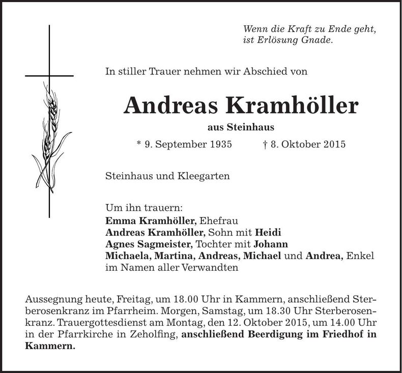 Traueranzeige Andreas Kramhöller