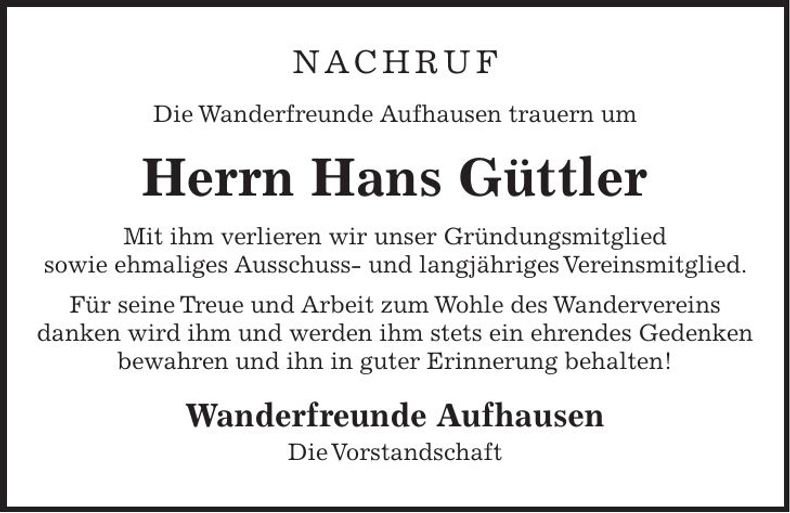 Traueranzeige Hans Güttler