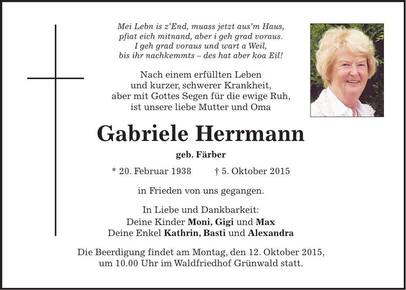 Traueranzeige Gabriele Herrmann