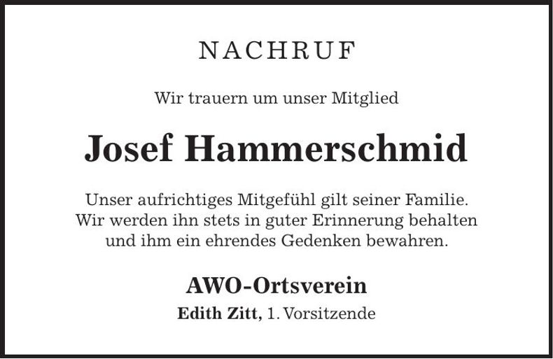 Traueranzeige Josef Hammerschmid