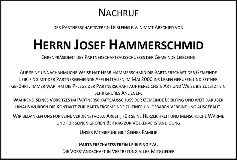 Traueranzeige Josef Hammerschmid