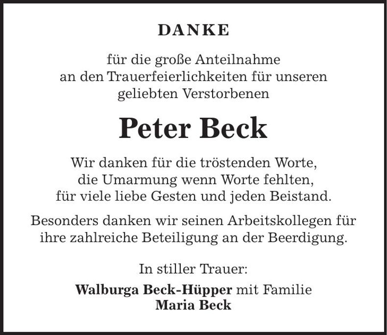 Traueranzeige Peter Beck
