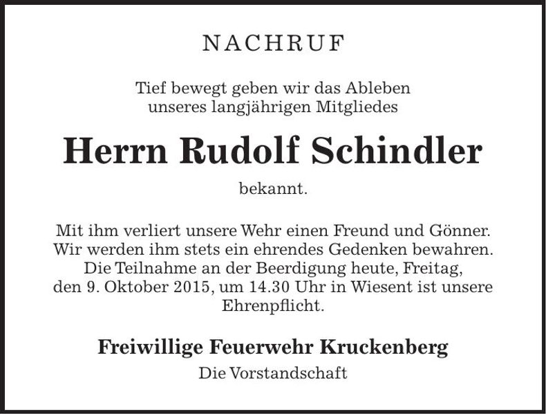Traueranzeige Rudolf Schindler