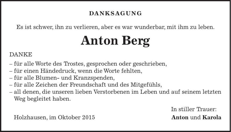 Traueranzeige Anton Berg